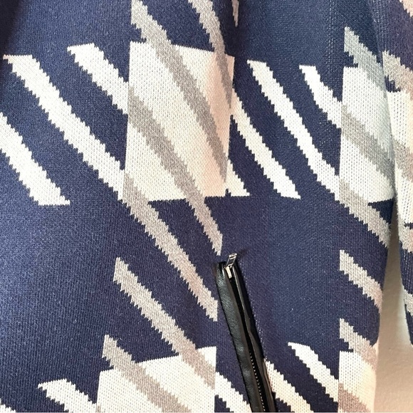 Macy's | CHARTER CLUB Milano Cotton Navy Open-Front Cardigan Faux Leather Trim - Picture 6 of 9